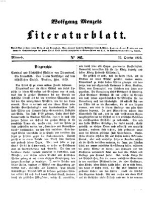 Literaturblatt (Morgenblatt für gebildete Stände) Mittwoch 26. Oktober 1859