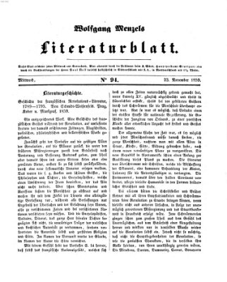 Literaturblatt (Morgenblatt für gebildete Stände) Mittwoch 23. November 1859