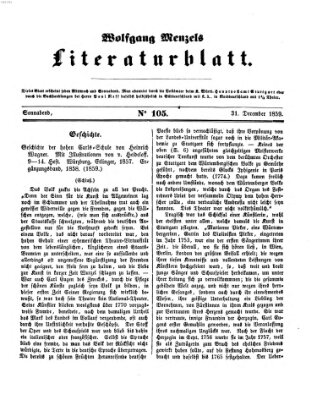 Literaturblatt (Morgenblatt für gebildete Stände) Samstag 31. Dezember 1859