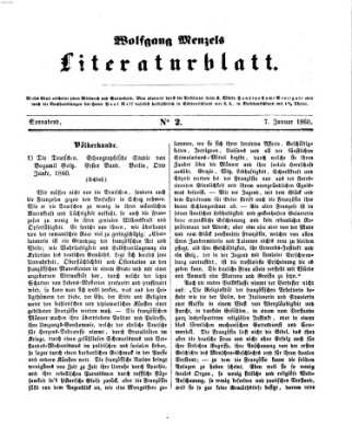 Literaturblatt (Morgenblatt für gebildete Stände) Samstag 7. Januar 1860