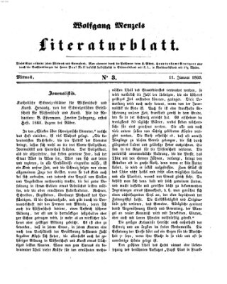 Literaturblatt (Morgenblatt für gebildete Stände) Mittwoch 11. Januar 1860