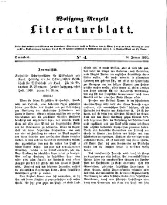 Literaturblatt (Morgenblatt für gebildete Stände) Samstag 14. Januar 1860