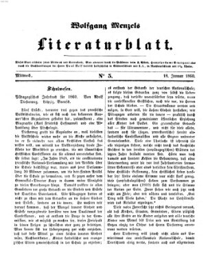 Literaturblatt (Morgenblatt für gebildete Stände) Mittwoch 18. Januar 1860