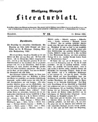 Literaturblatt (Morgenblatt für gebildete Stände) Samstag 11. Februar 1860