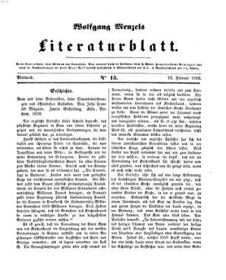 Literaturblatt (Morgenblatt für gebildete Stände) Mittwoch 22. Februar 1860