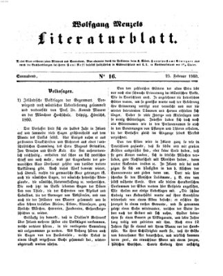 Literaturblatt (Morgenblatt für gebildete Stände) Samstag 25. Februar 1860