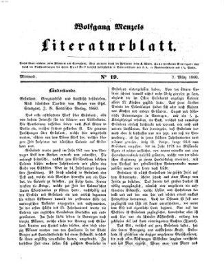 Literaturblatt (Morgenblatt für gebildete Stände) Mittwoch 7. März 1860