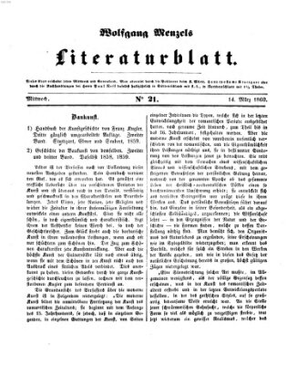 Literaturblatt (Morgenblatt für gebildete Stände) Mittwoch 14. März 1860