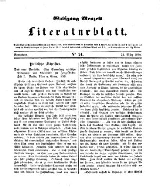 Literaturblatt (Morgenblatt für gebildete Stände) Samstag 24. März 1860