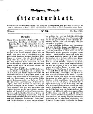 Literaturblatt (Morgenblatt für gebildete Stände) Mittwoch 28. März 1860