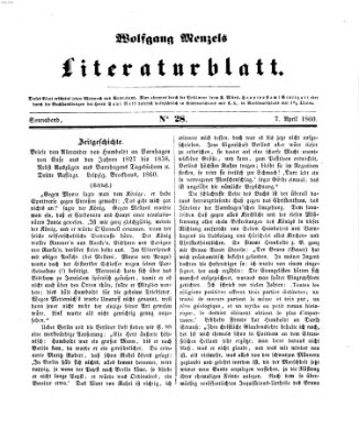 Literaturblatt (Morgenblatt für gebildete Stände) Samstag 7. April 1860