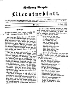 Literaturblatt (Morgenblatt für gebildete Stände) Mittwoch 13. Juni 1860