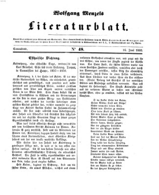 Literaturblatt (Morgenblatt für gebildete Stände) Samstag 16. Juni 1860