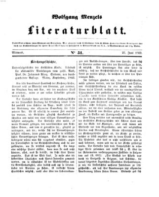 Literaturblatt (Morgenblatt für gebildete Stände) Mittwoch 27. Juni 1860