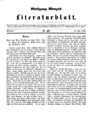 Literaturblatt (Morgenblatt für gebildete Stände) Mittwoch 18. Juli 1860