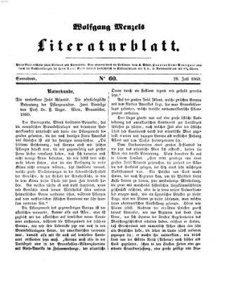 Literaturblatt (Morgenblatt für gebildete Stände) Samstag 28. Juli 1860