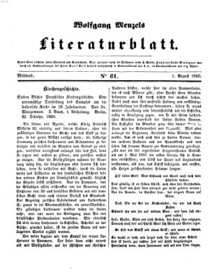 Literaturblatt (Morgenblatt für gebildete Stände) Mittwoch 1. August 1860