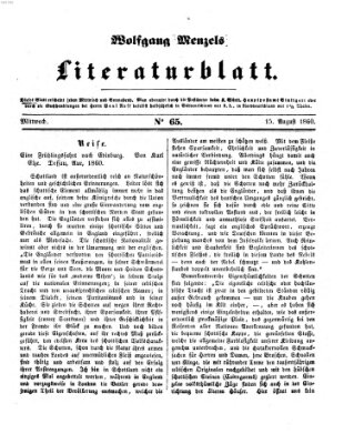 Literaturblatt (Morgenblatt für gebildete Stände) Mittwoch 15. August 1860