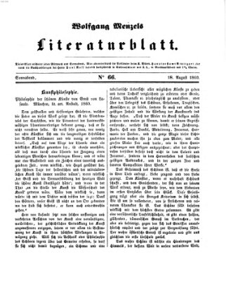 Literaturblatt (Morgenblatt für gebildete Stände) Samstag 18. August 1860