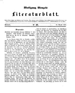 Literaturblatt (Morgenblatt für gebildete Stände) Mittwoch 22. August 1860