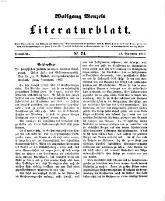 Literaturblatt (Morgenblatt für gebildete Stände) Samstag 15. September 1860