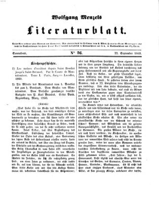 Literaturblatt (Morgenblatt für gebildete Stände) Samstag 22. September 1860