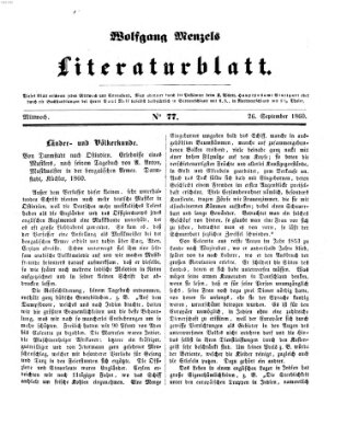 Literaturblatt (Morgenblatt für gebildete Stände) Mittwoch 26. September 1860