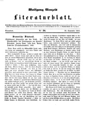 Literaturblatt (Morgenblatt für gebildete Stände) Samstag 29. September 1860