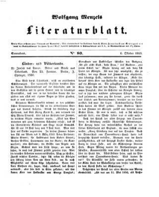 Literaturblatt (Morgenblatt für gebildete Stände) Samstag 6. Oktober 1860