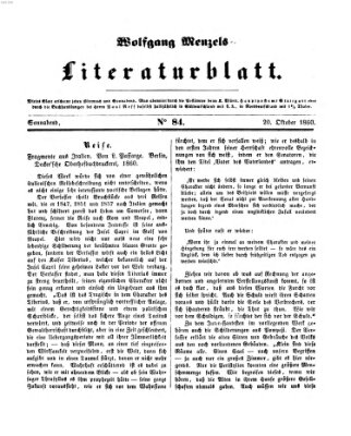 Literaturblatt (Morgenblatt für gebildete Stände) Samstag 20. Oktober 1860