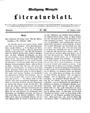 Literaturblatt (Morgenblatt für gebildete Stände) Mittwoch 31. Oktober 1860