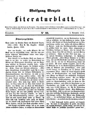 Literaturblatt (Morgenblatt für gebildete Stände) Samstag 3. November 1860