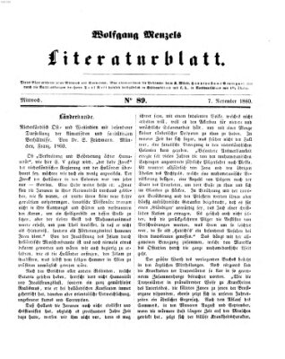 Literaturblatt (Morgenblatt für gebildete Stände) Mittwoch 7. November 1860