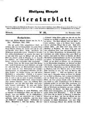 Literaturblatt (Morgenblatt für gebildete Stände) Mittwoch 14. November 1860