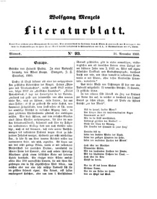 Literaturblatt (Morgenblatt für gebildete Stände) Mittwoch 21. November 1860