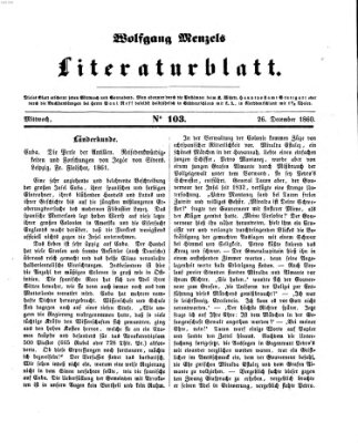 Literaturblatt (Morgenblatt für gebildete Stände) Mittwoch 26. Dezember 1860