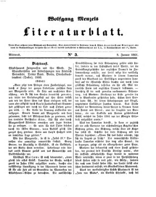 Literaturblatt (Morgenblatt für gebildete Stände) Mittwoch 9. Januar 1861