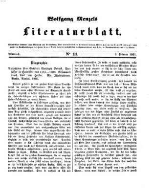 Literaturblatt (Morgenblatt für gebildete Stände) Mittwoch 6. Februar 1861