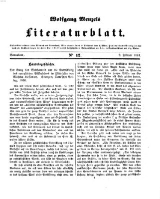 Literaturblatt (Morgenblatt für gebildete Stände) Samstag 9. Februar 1861