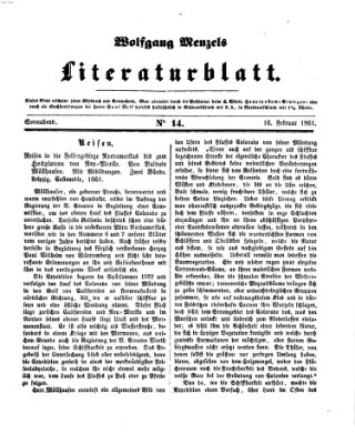 Literaturblatt (Morgenblatt für gebildete Stände) Samstag 16. Februar 1861