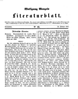 Literaturblatt (Morgenblatt für gebildete Stände) Samstag 23. Februar 1861