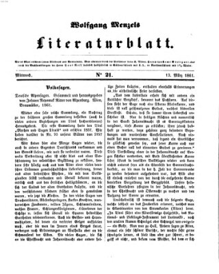 Literaturblatt (Morgenblatt für gebildete Stände) Mittwoch 13. März 1861