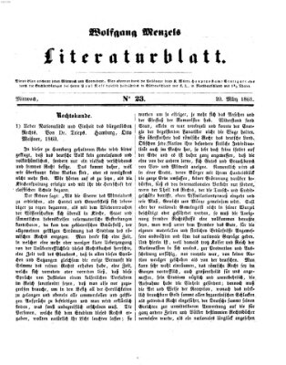 Literaturblatt (Morgenblatt für gebildete Stände) Mittwoch 20. März 1861