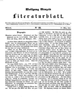 Literaturblatt (Morgenblatt für gebildete Stände) Mittwoch 27. März 1861