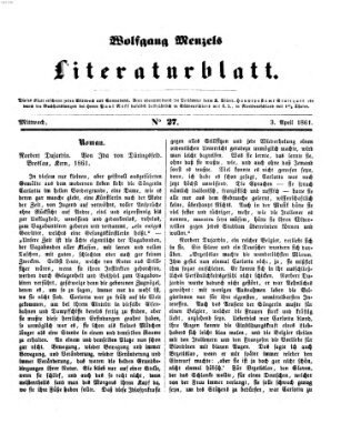 Literaturblatt (Morgenblatt für gebildete Stände) Mittwoch 3. April 1861