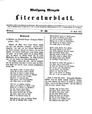 Literaturblatt (Morgenblatt für gebildete Stände) Mittwoch 10. April 1861