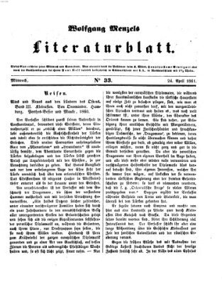 Literaturblatt (Morgenblatt für gebildete Stände) Mittwoch 24. April 1861