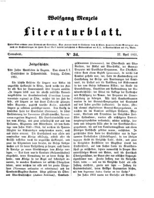 Literaturblatt (Morgenblatt für gebildete Stände) Samstag 27. April 1861