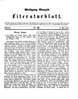 Literaturblatt (Morgenblatt für gebildete Stände) Mittwoch 15. Mai 1861