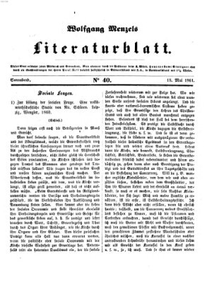 Literaturblatt (Morgenblatt für gebildete Stände) Samstag 18. Mai 1861